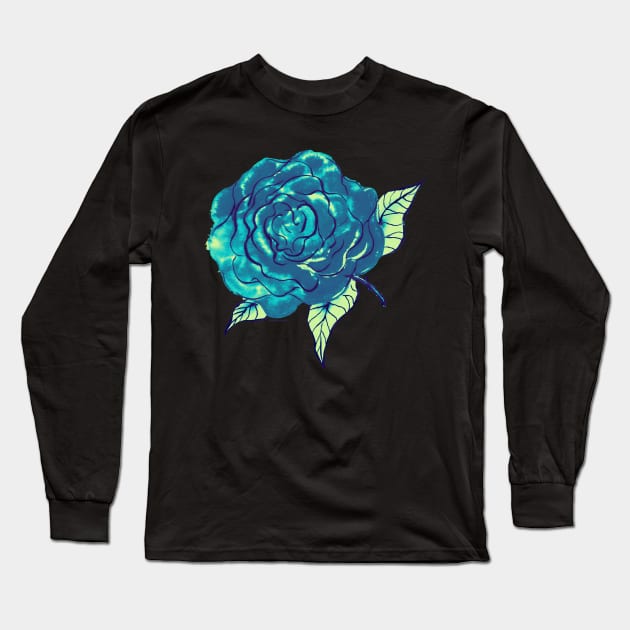 Blue Rose Long Sleeve T-Shirt by miacomart